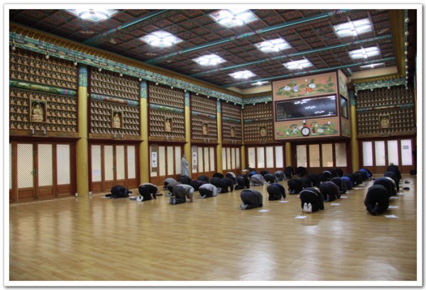 부모님을 향해 삼배의 예를 올립니다.