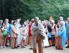 A group which is listening to an explanation of ilju-mun in the fir forest